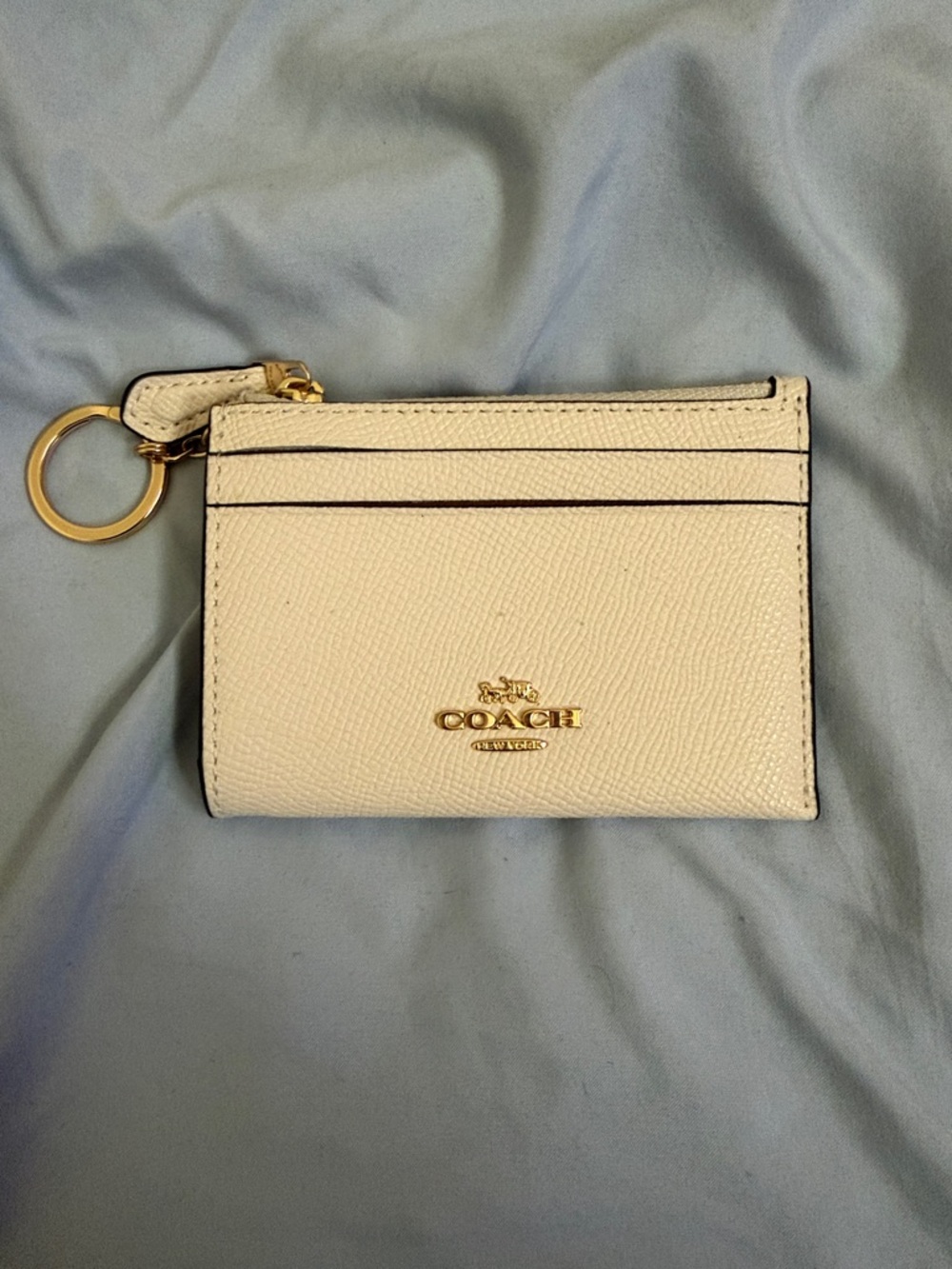 Coach Cream Leather Card Case with Gold Key Ring
